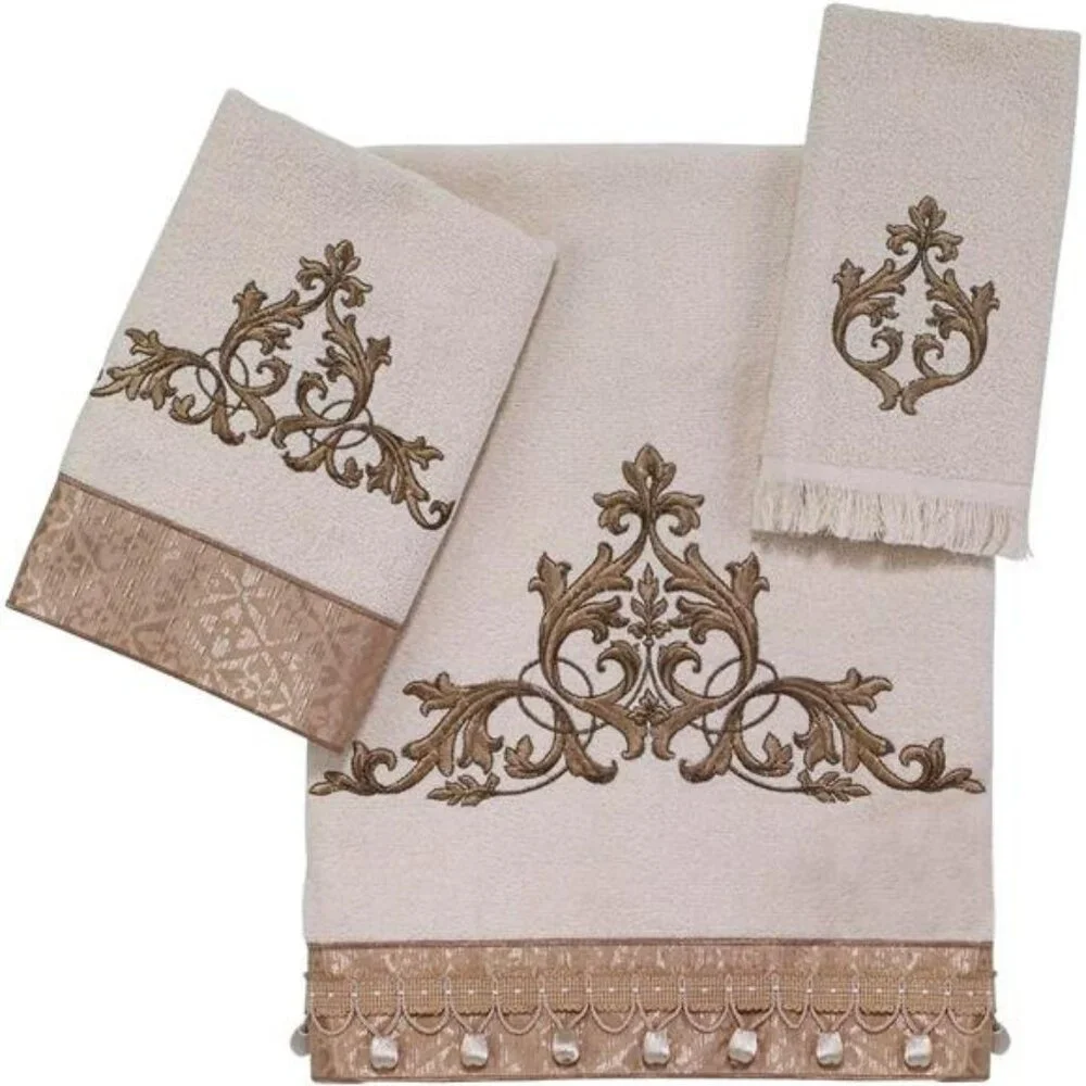 Ivory Cotton Hand Towel Soft Absorbent Decorative Embroidered Bathroom Towel